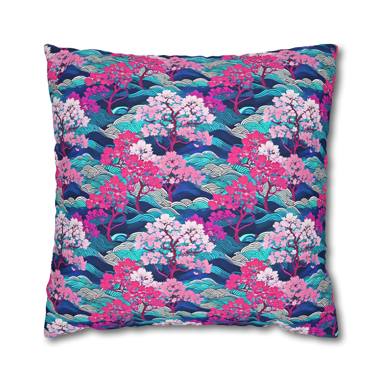 Kyoto Cherry Blossom Wood Block Pattern Japanese Home Decorative Spun Polyester Pillow Cover