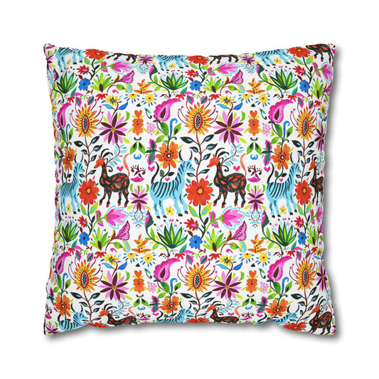 Otomi Festival of Springtime Folklore Floral  Decorative Square Poly Canvas Pillow Cover