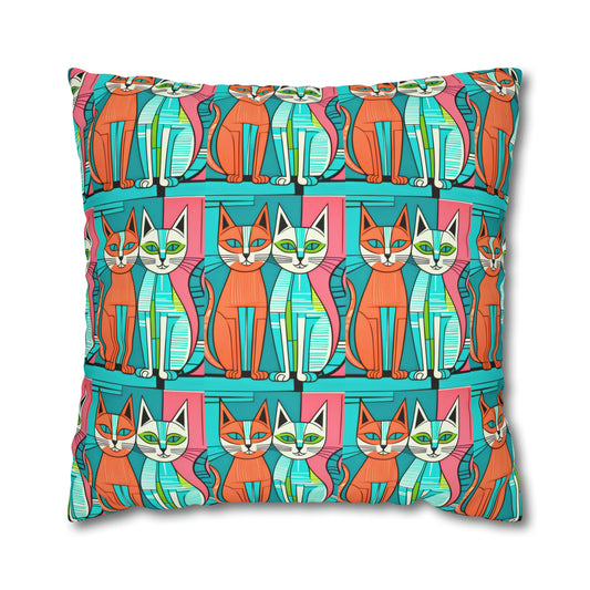 Cubist Cats Midcentury Modern Decorative Square Poly Canvas Pillow Cover