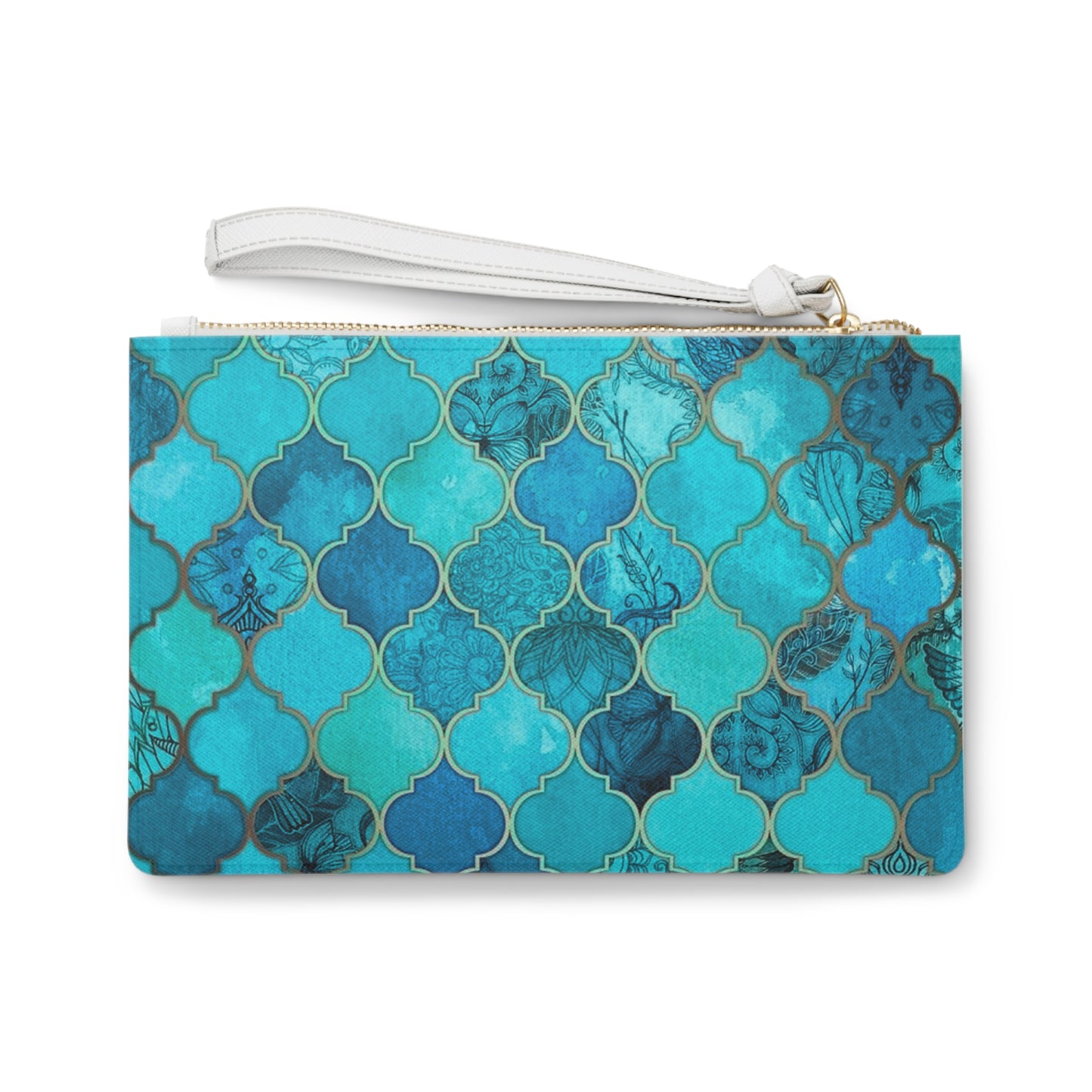 Teal and Turquoise Arabesque Tile Marrakech Moroccan Errands Evening Pouch Clutch Bag