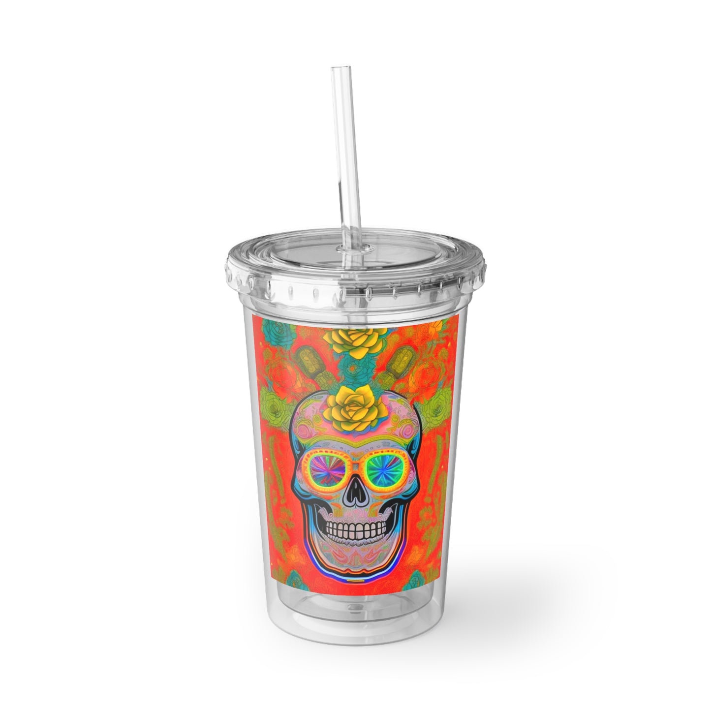 High Vibrations Skeleton Sugar Skull Beverage Travel Acrylic Cup