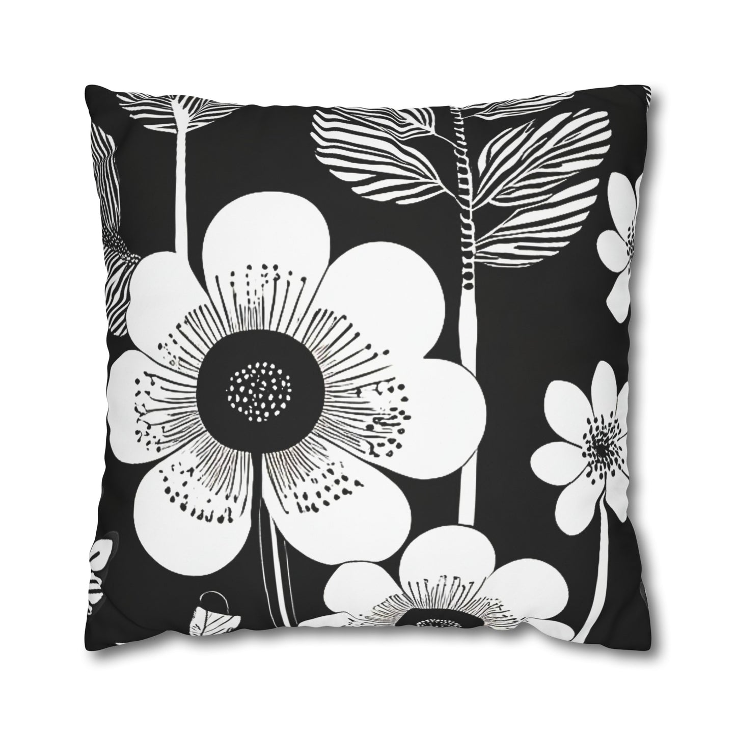 Black and White Poppies Mod Pop Art Decorative Spun Polyester Pillow Cover