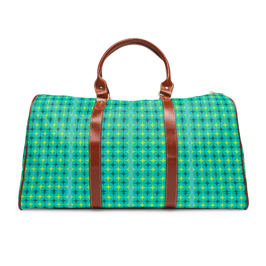 Vintage Carafe Midcentury Modern Geometric Cool Greens Pattern Waterproof Travel Bag