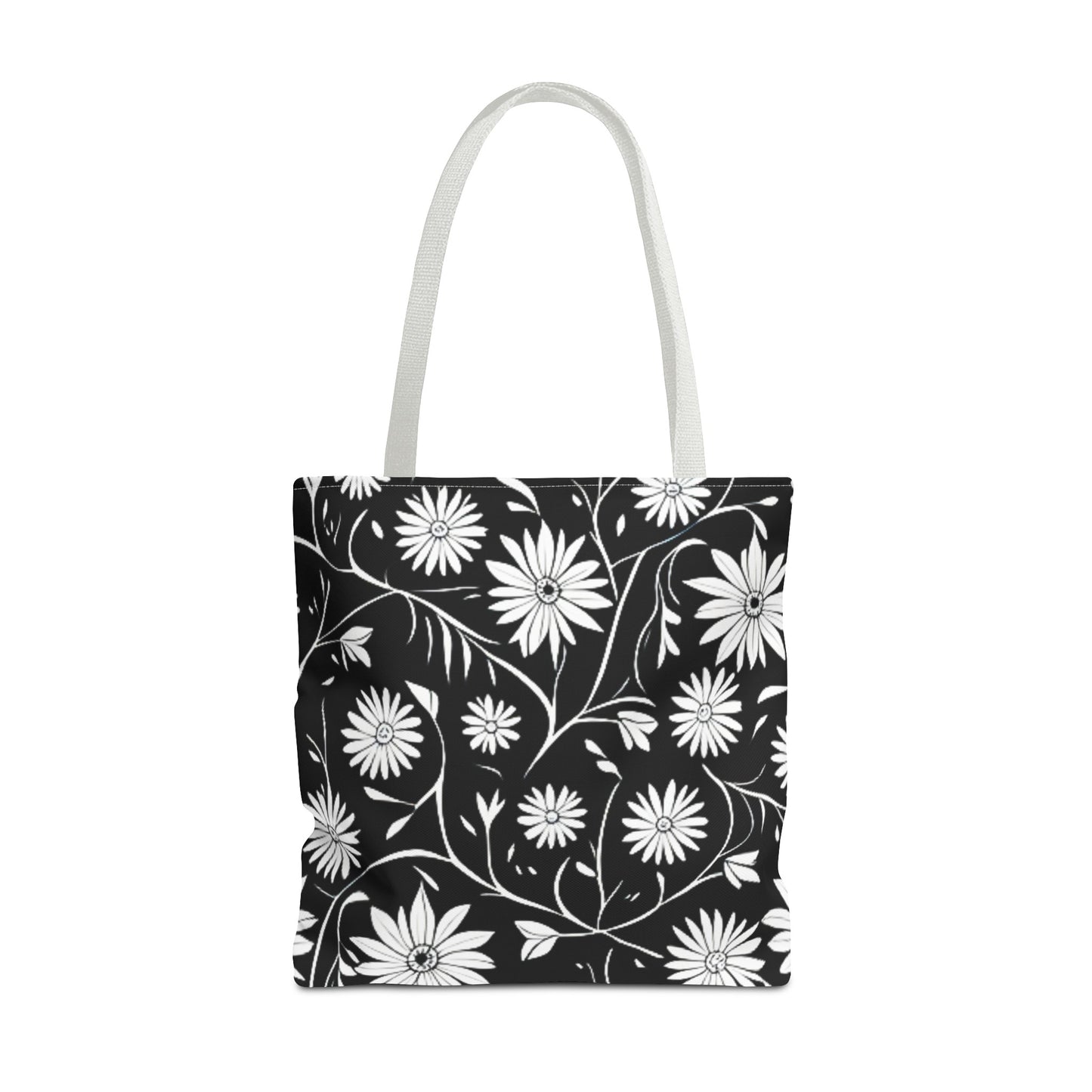 Field of Scandinavian Black and White Daisies 1970s Floral Pattern Book Tote Bag