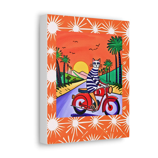 Cool Cat Moto Palm Springs Motorcycle Tour Midcentury Modern Art Canvas Gallery Wraps