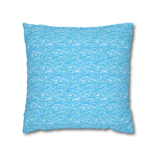 Wave Vibrations Turquoise Aqua Modern Coastal Pattern Decorative Spun Polyester Pillow Cover