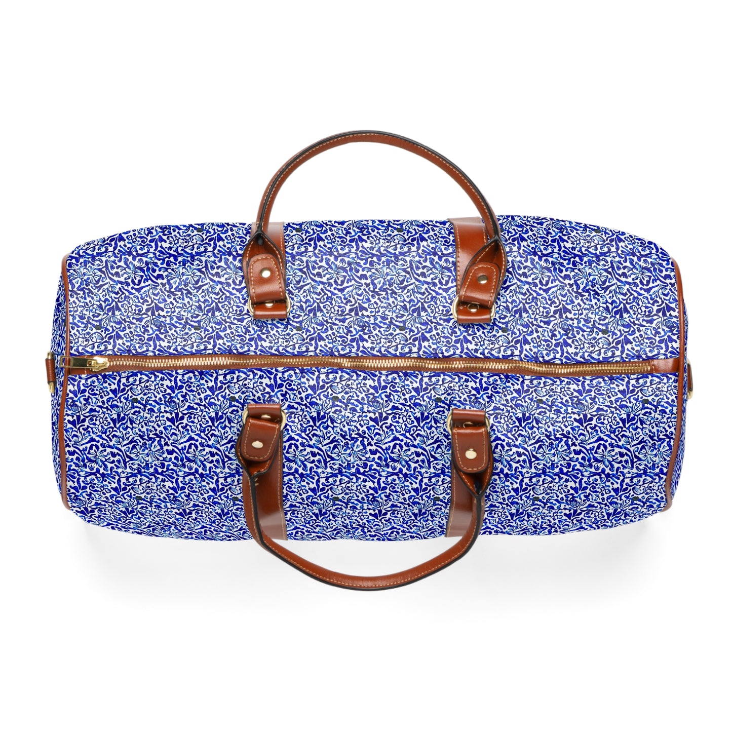 Blue Caribbean Sea Tile Cobalt Blue and White Coastal Waterproof Travel Bag