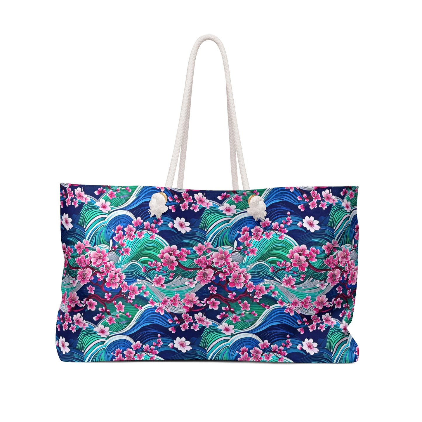 Japanese Mountains Cherry Blossoms Woodblock Pattern Decorative Shopper Market Weekender Bag