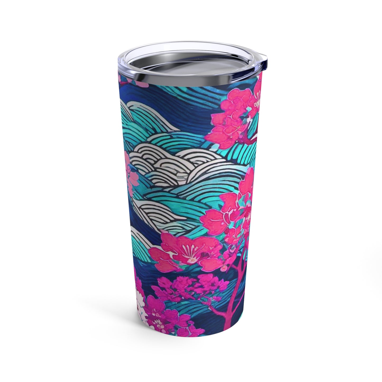 Kyoto Cherry Blossom Wood Block Pattern Hot Cold Coffee Tea Water Beverages Travel  Tumbler 20oz