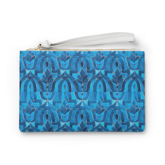 Blue Cobalt Moroccan Villa Fountain Tile Travel Errands Evening Pouch Clutch Bag