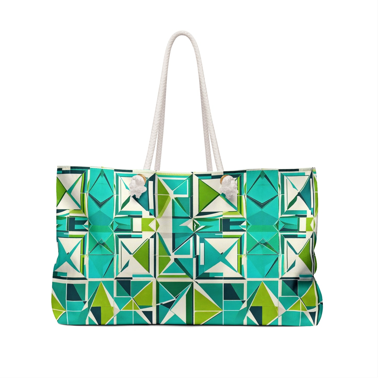 Midcentury Modern Cancun Vacation Tile Turquoise and Green Geometric Pattern Shopper Travel Market Beach Weekender Bag