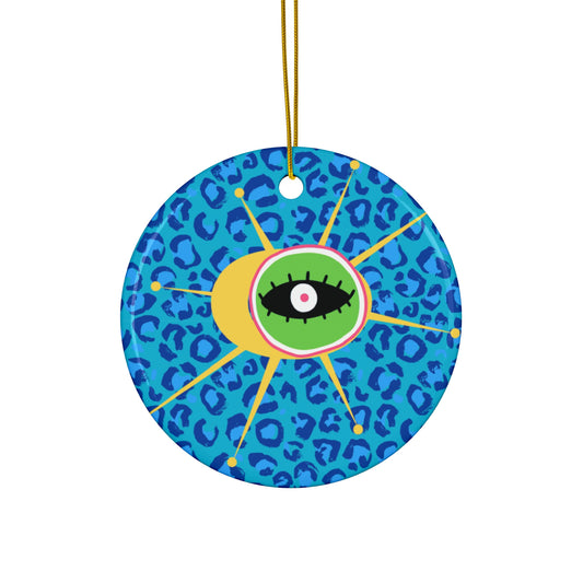 Quasar Eye Leopard MCM Turquoise Ceramic Ornament