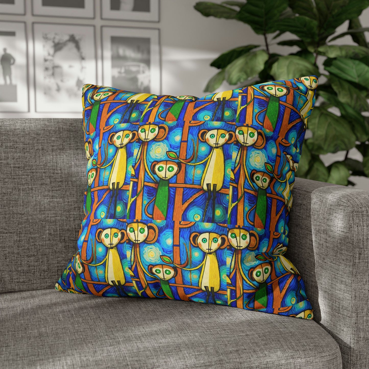 Rain Forest Monkey Family Children's Room Decorative Square Poly Canvas Pillow Cover