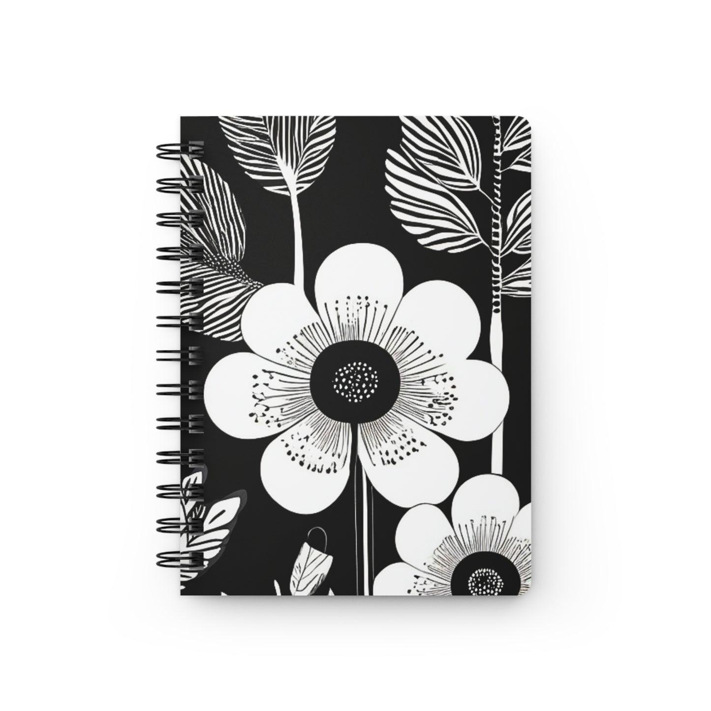 Black and White Poppies Mod Pop Art Decorative  Writing Sketch Inspiration Spiral Bound Journal