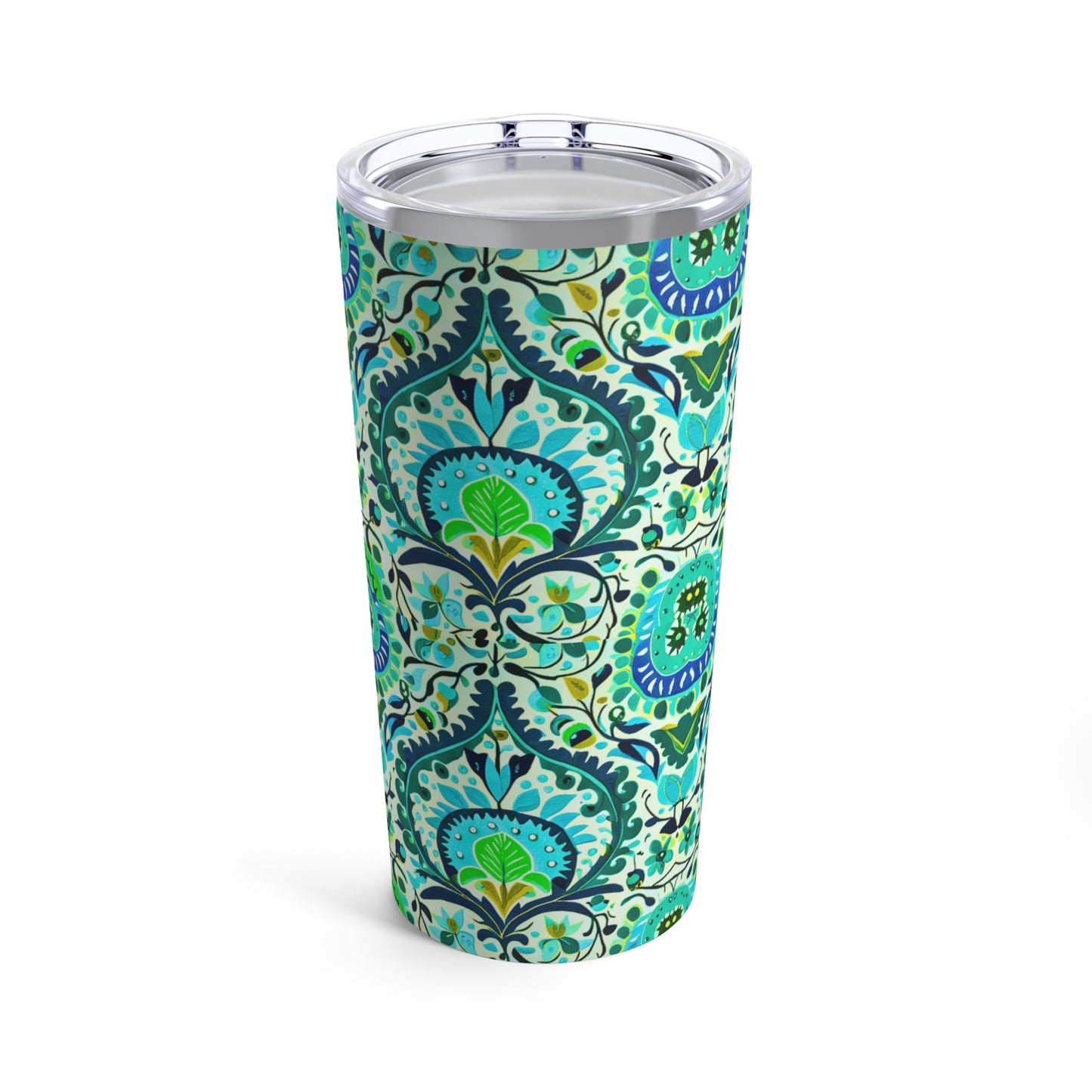 Suzani Tribal Pattern Blue and Green Bohemian Decorative Hot Cold Beverages Travel Tumbler 20oz