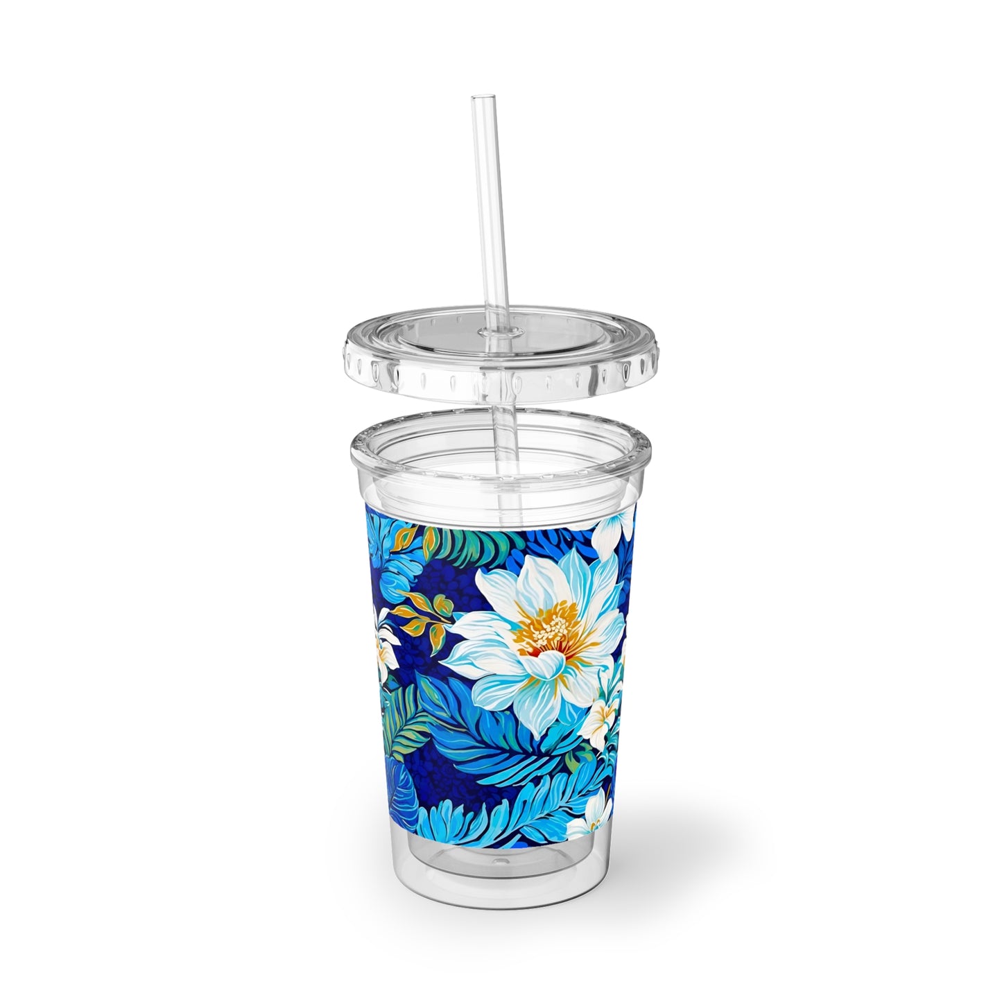 Hawaiian White Orchid Tropical Paradise Luau Cold Beverage Suave Acrylic Cup