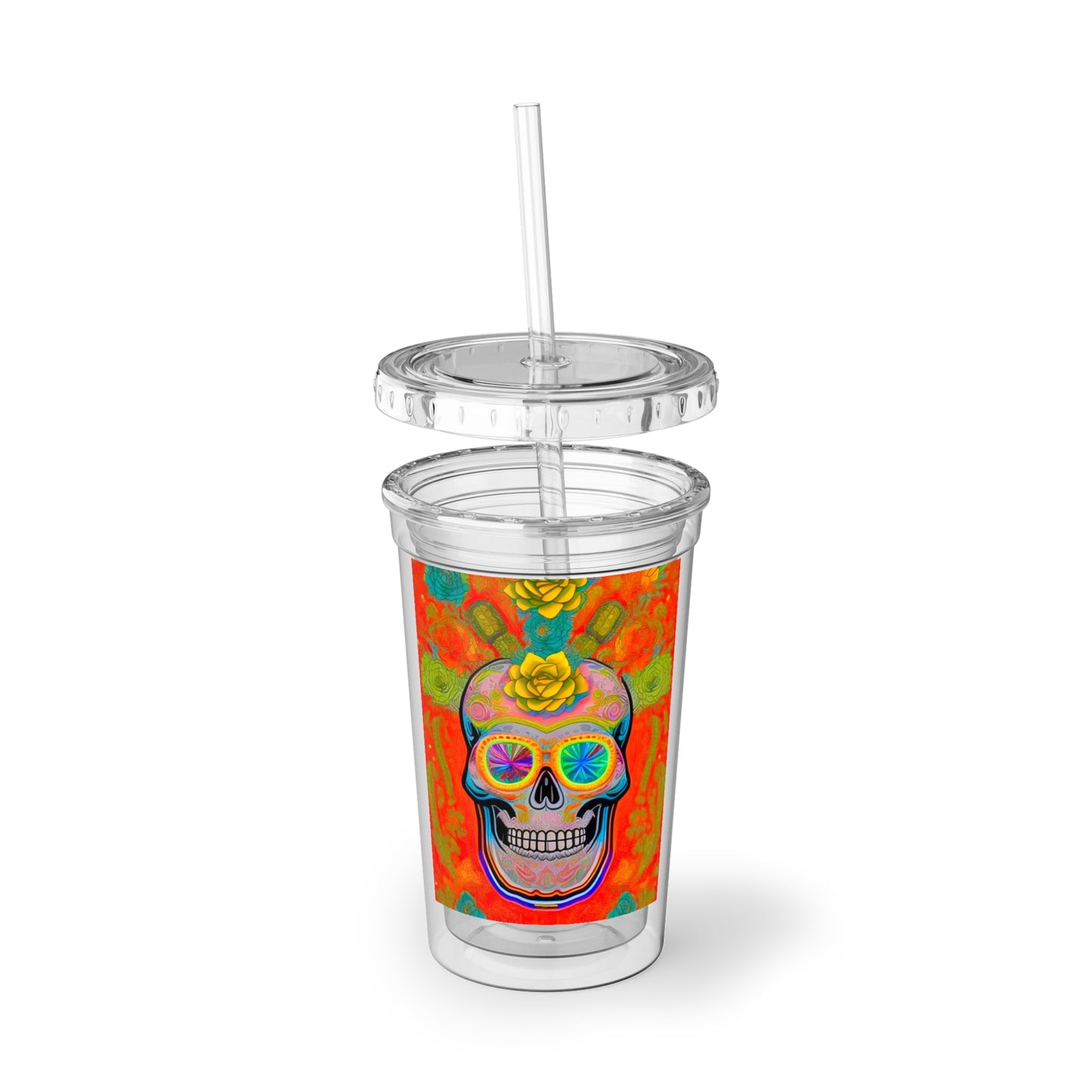High Vibrations Skeleton Sugar Skull Beverage Travel Acrylic Cup
