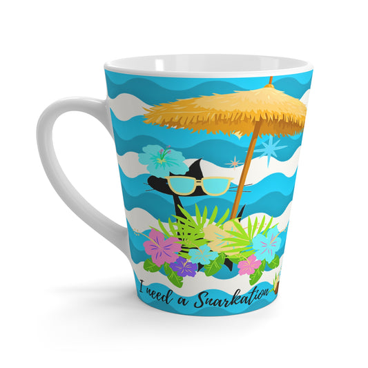 I Need a Snarkation Midcentury Modern Atomic Black Cat Vacation Tropical Humor Decorative Latte Mug