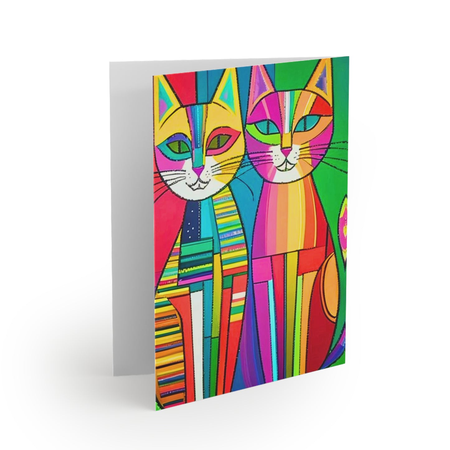 Cubist Cats Neon Midcentury Modern Note Greeting Cards (8 pcs)