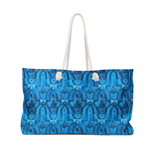 Blue Cobalt Moroccan Villa Fountain Tile Market Travel Beach Weekender Bag