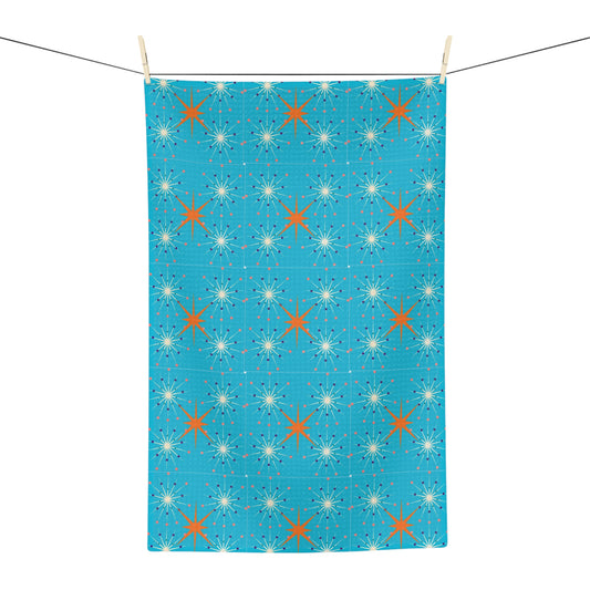 Midcentury Modern Atomic Stars Turquoise Pattern Decorative Microfiber  Waffle Tea Towel/Bar Towel