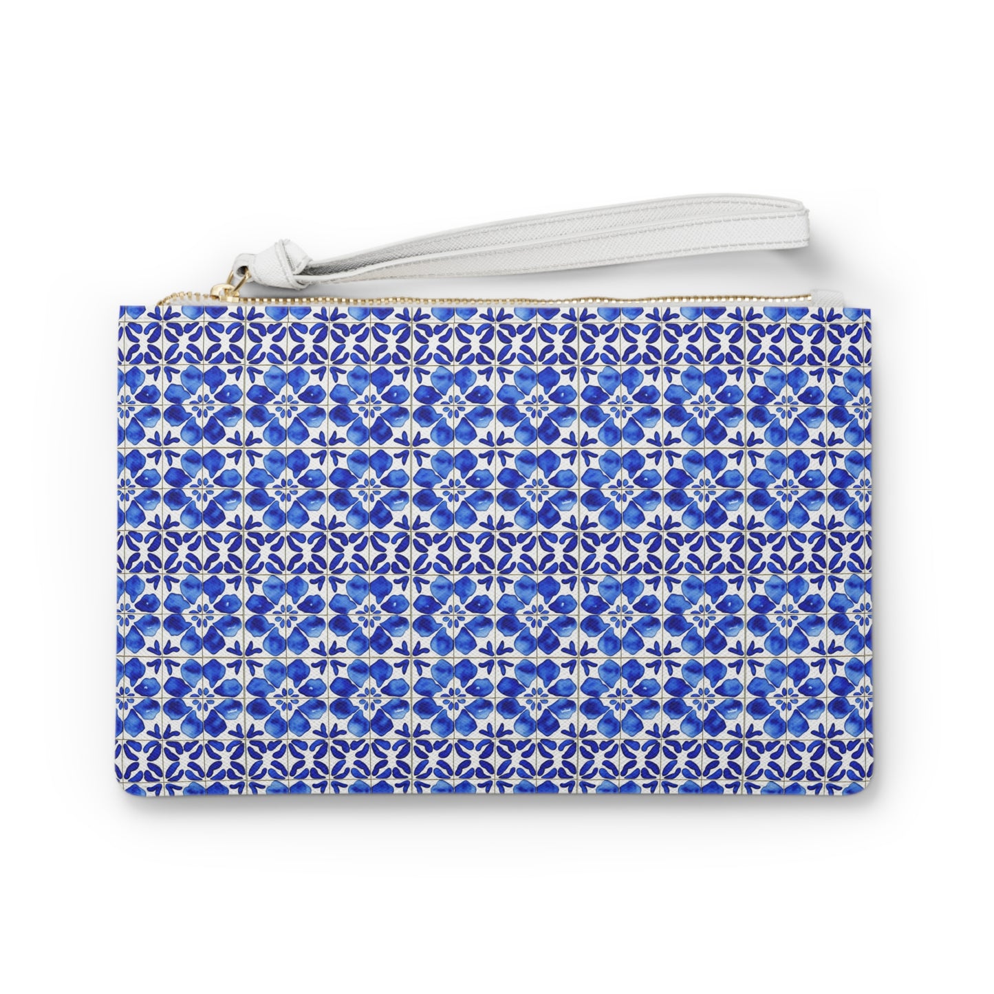 Italian Cucina Blue and White Watercolor Tile Pattern Errands Evening Pouch Clutch Bag