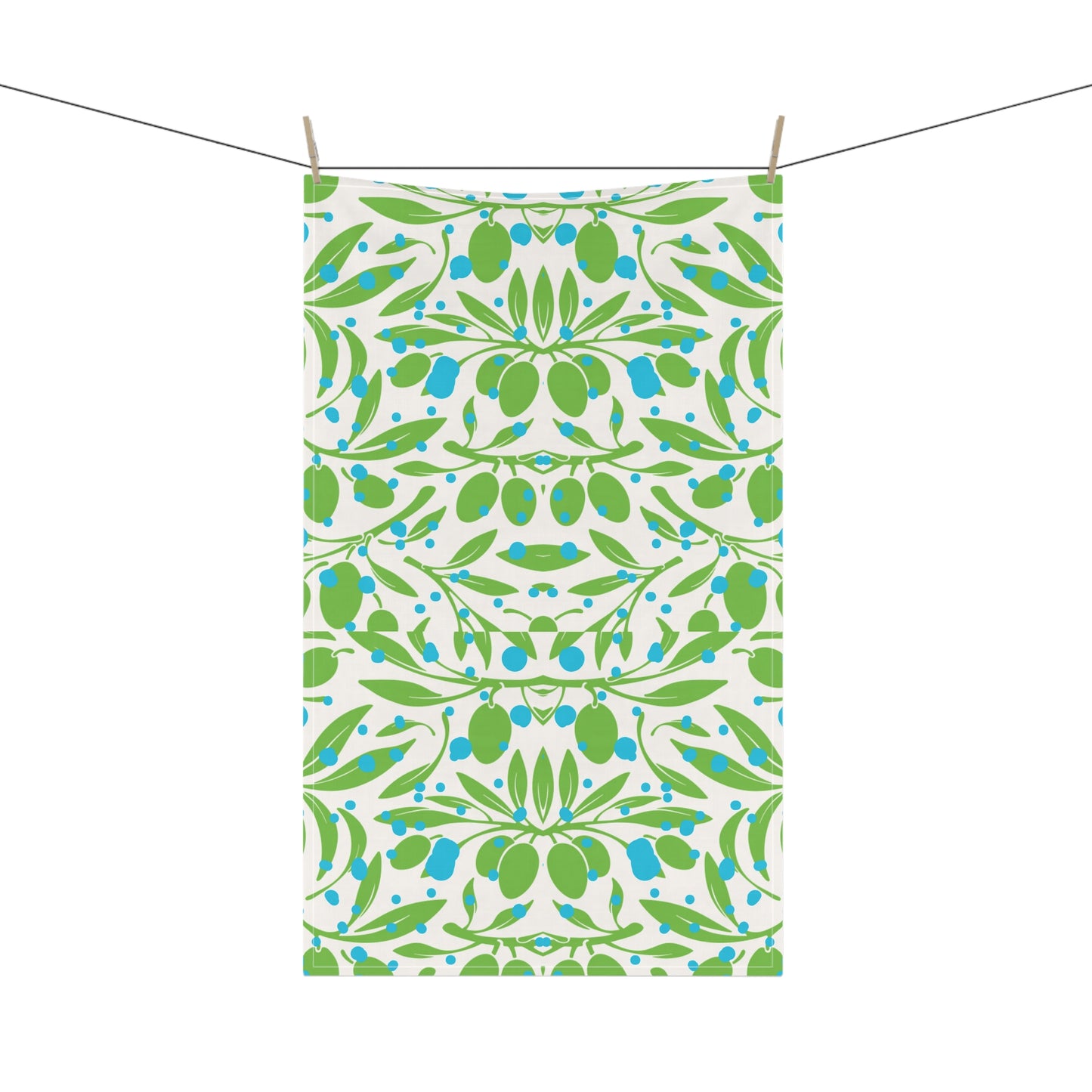 Olive Branches Midcentury Modern Green Blue Decorative Pattern Kitchen Tea Towel/Bar Towel