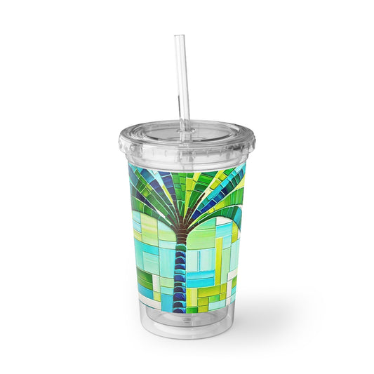 Turks and Caicos Island Palm Tree Mosaic Hot Cold Beverage Entertaining Travel Suave Acrylic Cup