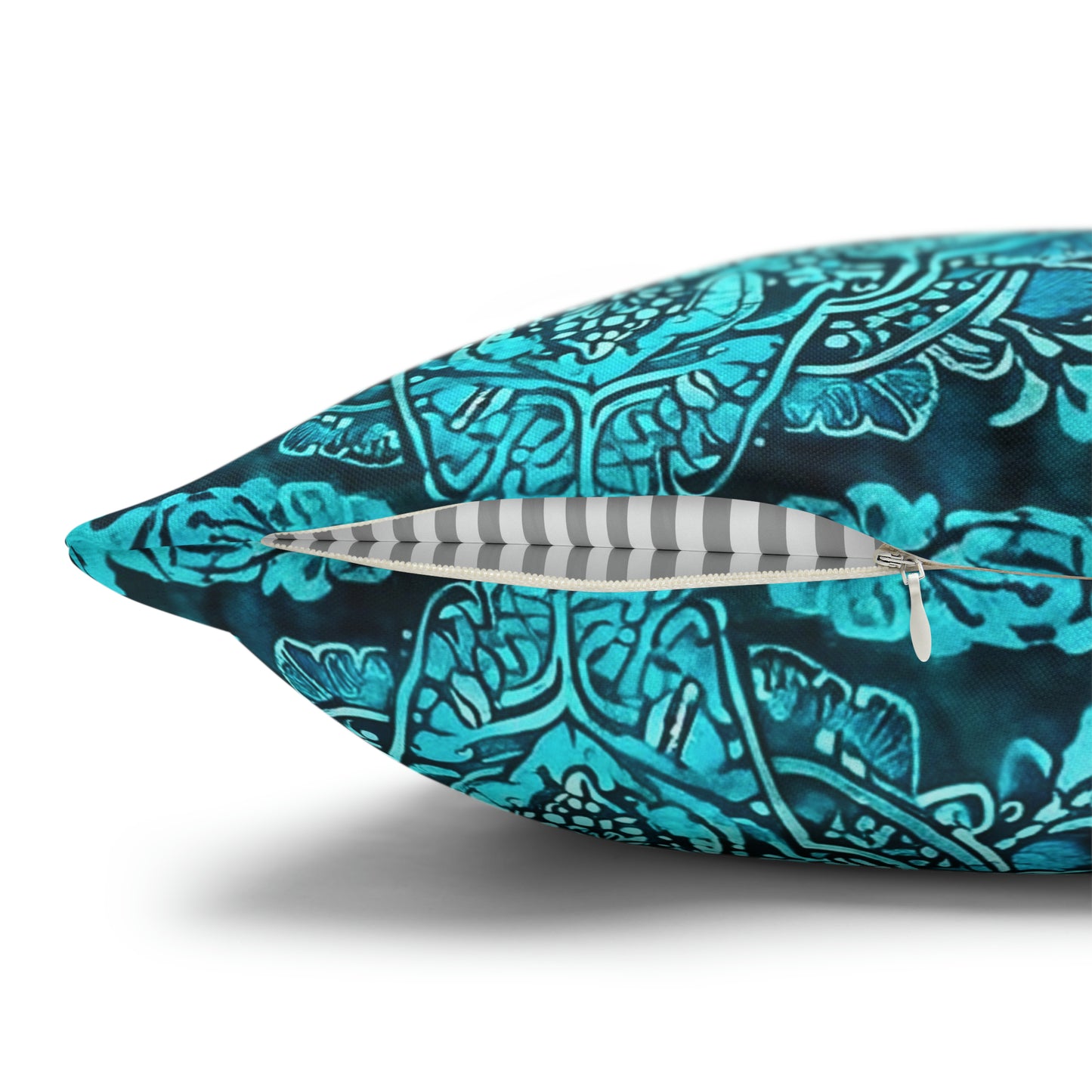 Teal Sumatran Water Garden Batik Square Poly Canvas Pillow Cover