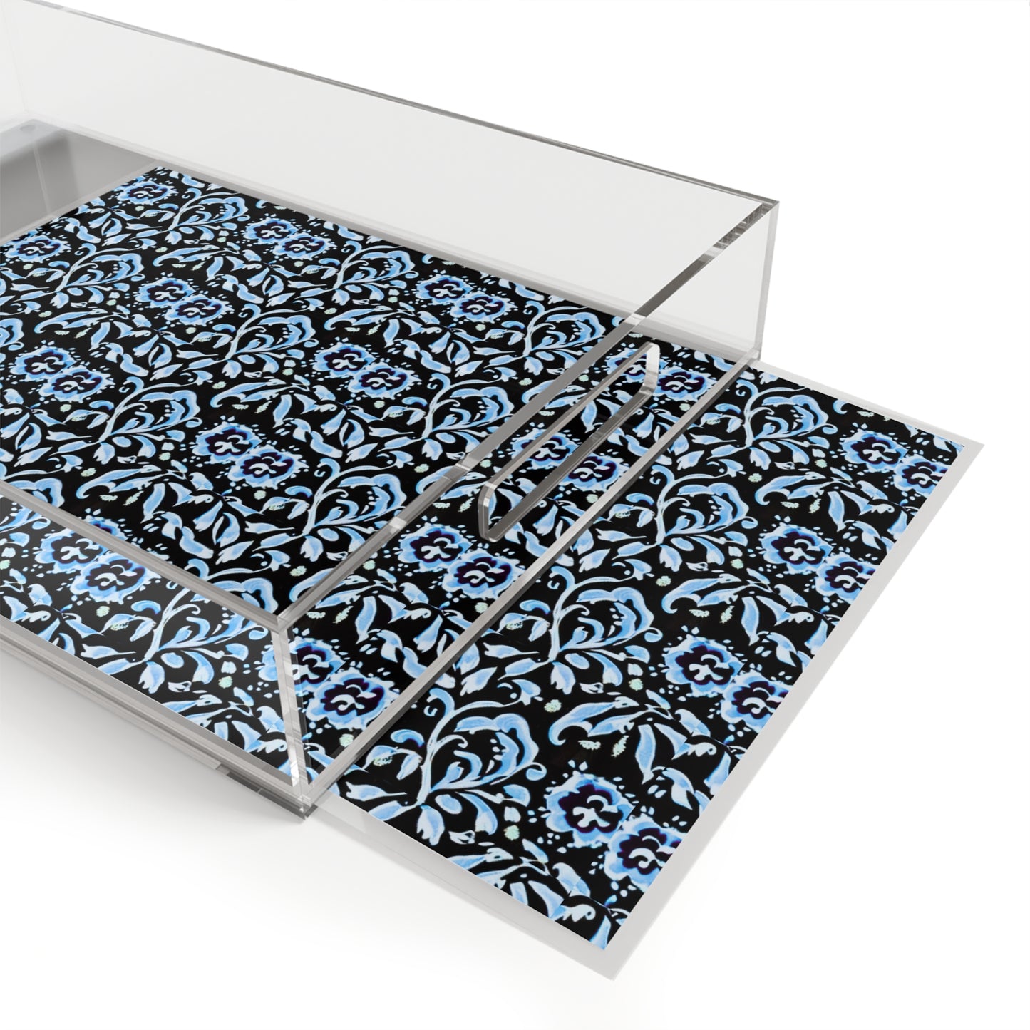 Blue Tropical Island Flower Batik Pattern Cocktail Patio Party Acrylic Serving Tray