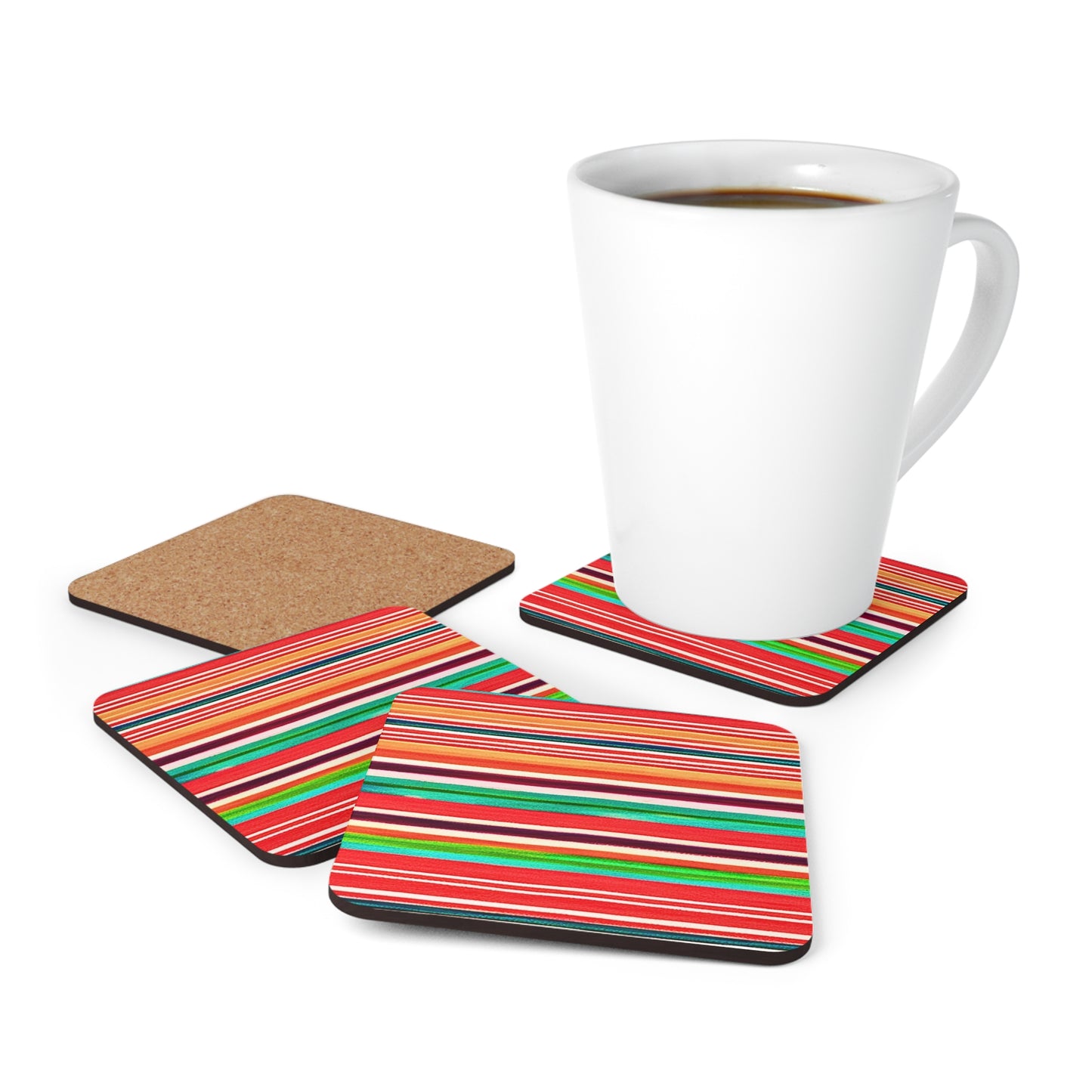 Serape Mexican Blanket Southwestern Stripes Cocktail Beverage Entertaining Corkwood Coaster Set