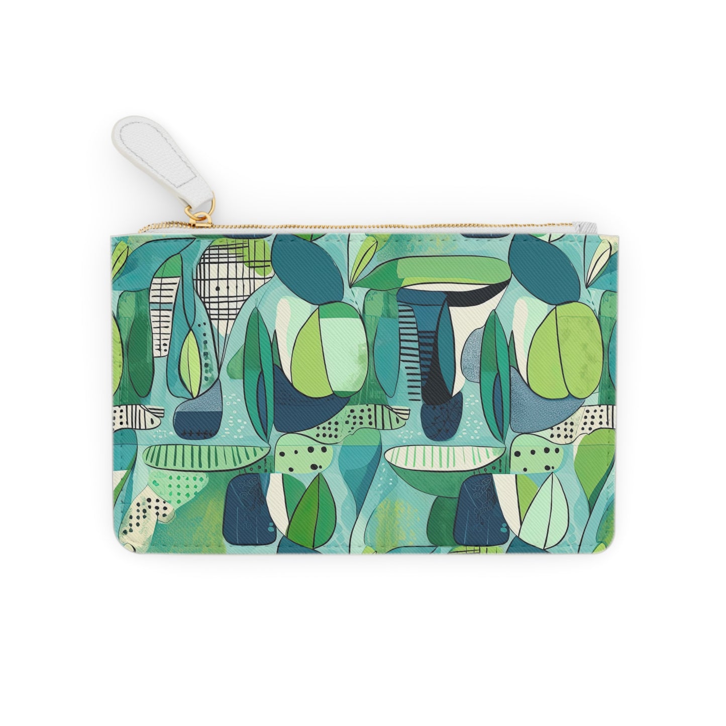 Cubist Midcentury Modern Garden Blue Green Graphic Coin Purse Mini Pouch Clutch Bag
