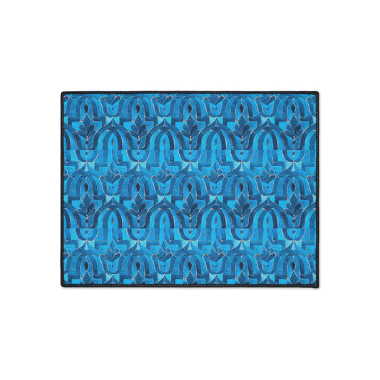 Blue Cobalt Moroccan Villa Fountain Tile Welcome Home Decorative Indoor Ourdoor Heavy Duty Floor Mat