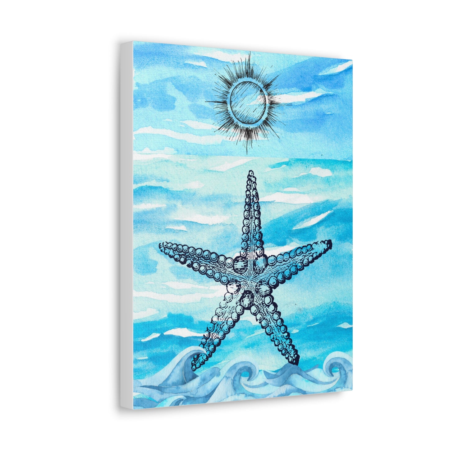 Coastal Summer Starfish Watercolor Art Canvas Gallery Wraps