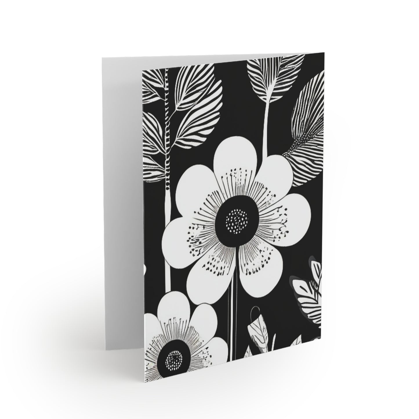 Black and White Poppies Mod 1960s Pop Art Decorative Note Greeting Cards (8 pcs)