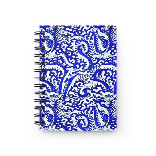 Sea of Chinese Dragons Ming Dynasty Blue and White Porcelain Pattern Writing Sketch Inspiration Spiral Bound Journal