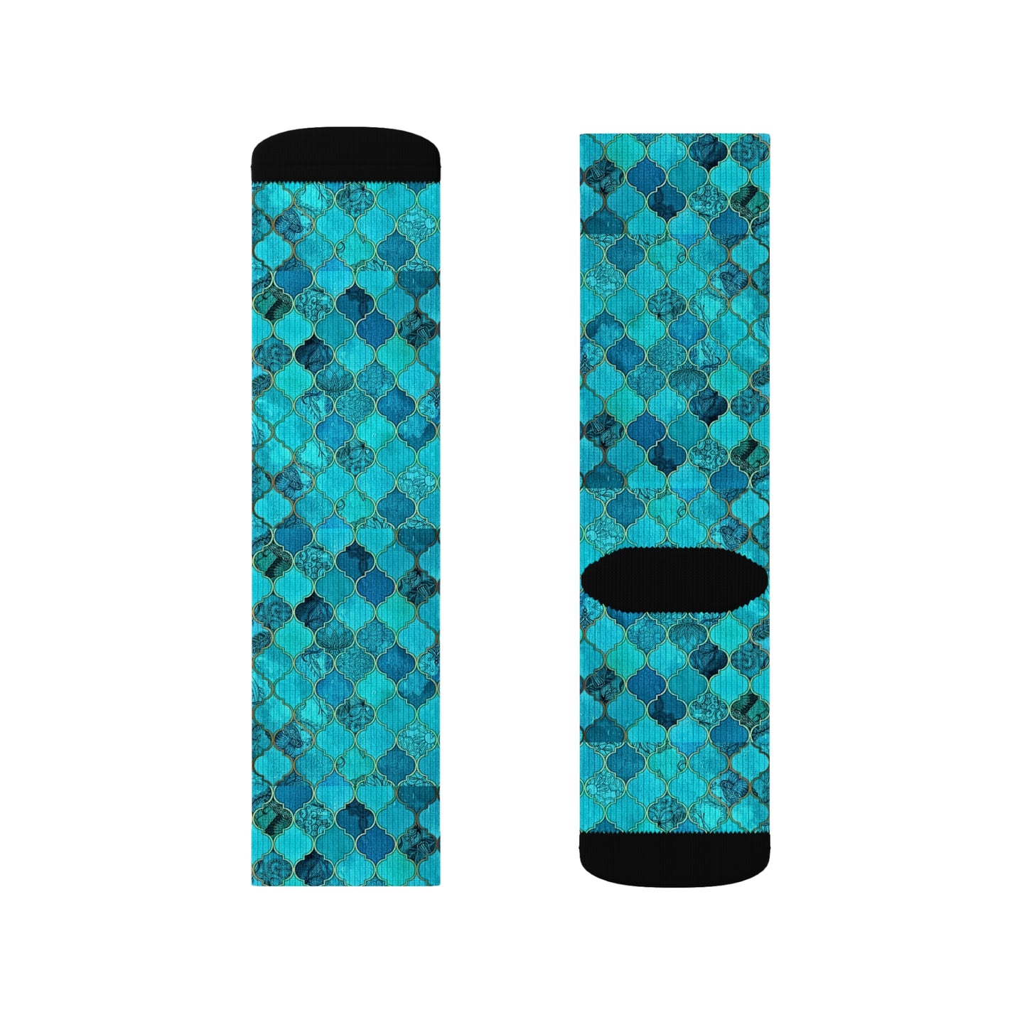 Teal and Turquoise Arabesque Tile Marrakech Moroccan Decorative Pattern Sublimation Socks