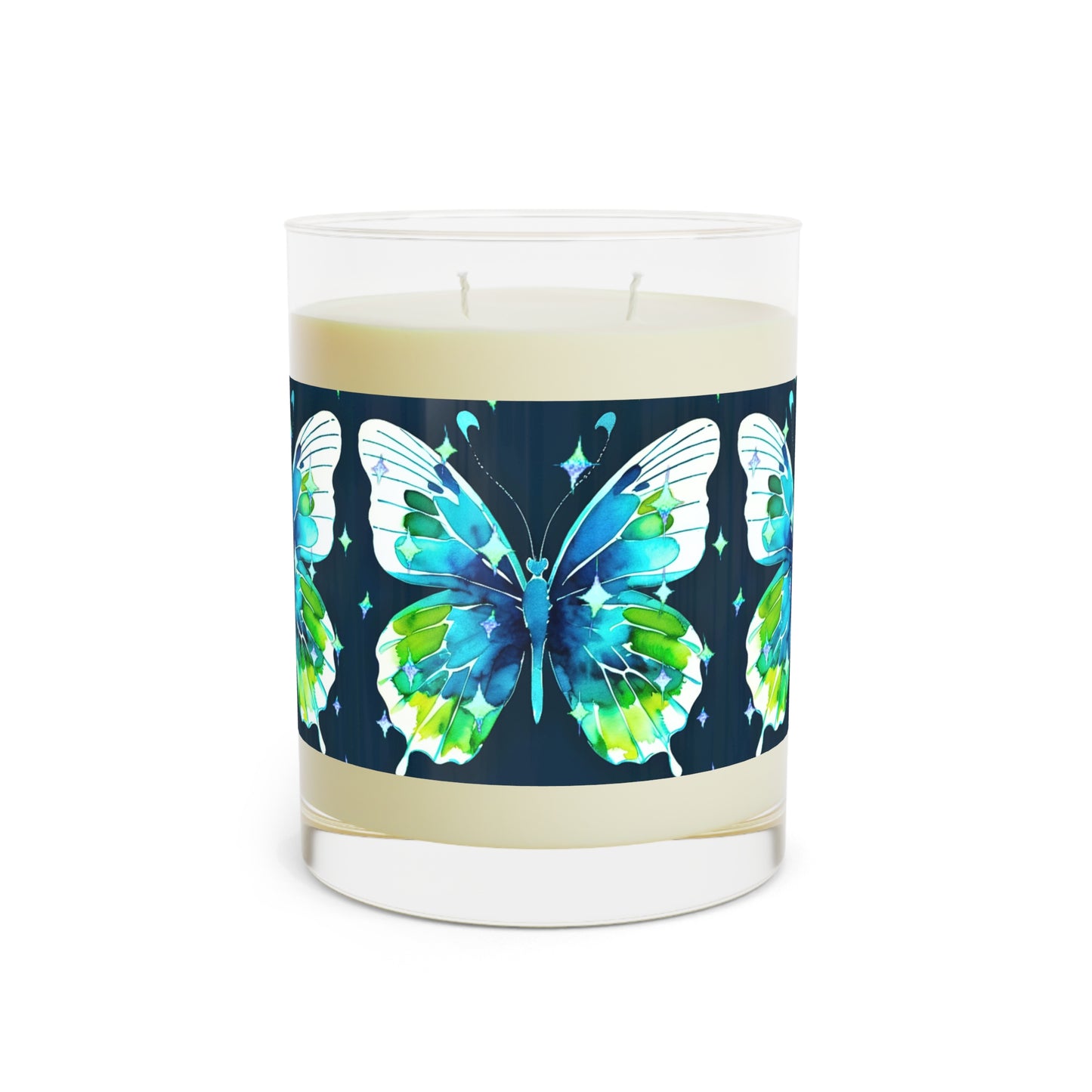Twilight Awakening Blue Butterfly Watercolor Aromatherapy Essential Oils Natural Decorative Scented Candle - Full Glass, 11oz