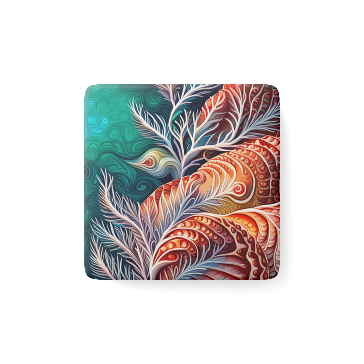 Coral Sea Ocean Coastal Life Art Decorative Kitchen Refrigerator Porcelain Magnet, Square