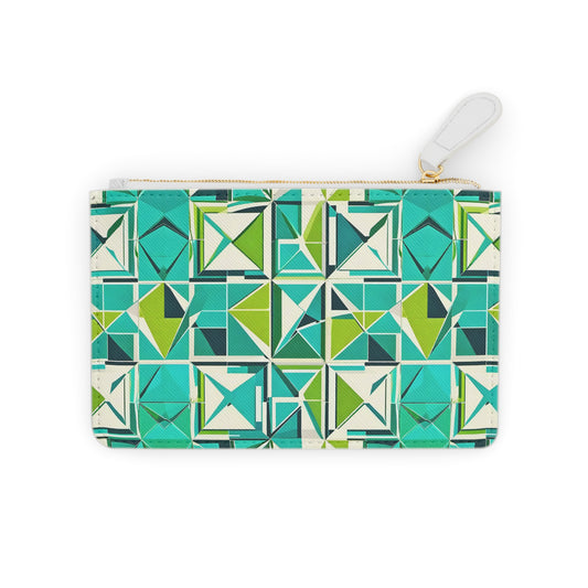 Midcentury Modern Cancun Vacation Tile Turquoise and Green Geometric Pattern Travel Coin Purse Mini Pouch Clutch Bag