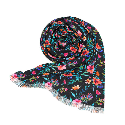 Midnight Floral I Watercolor Decorative Fashionista Light Scarf