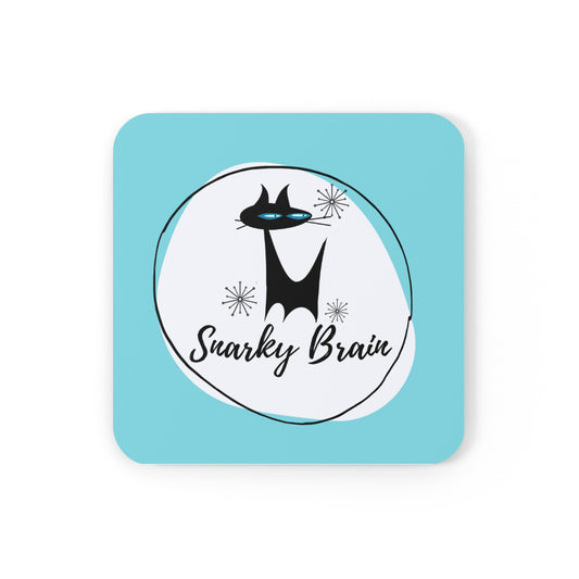 Snarky Brain Logo Midcentury Modern Turquoise Cocktail Beverage Entertaining Corkwood Coaster Set
