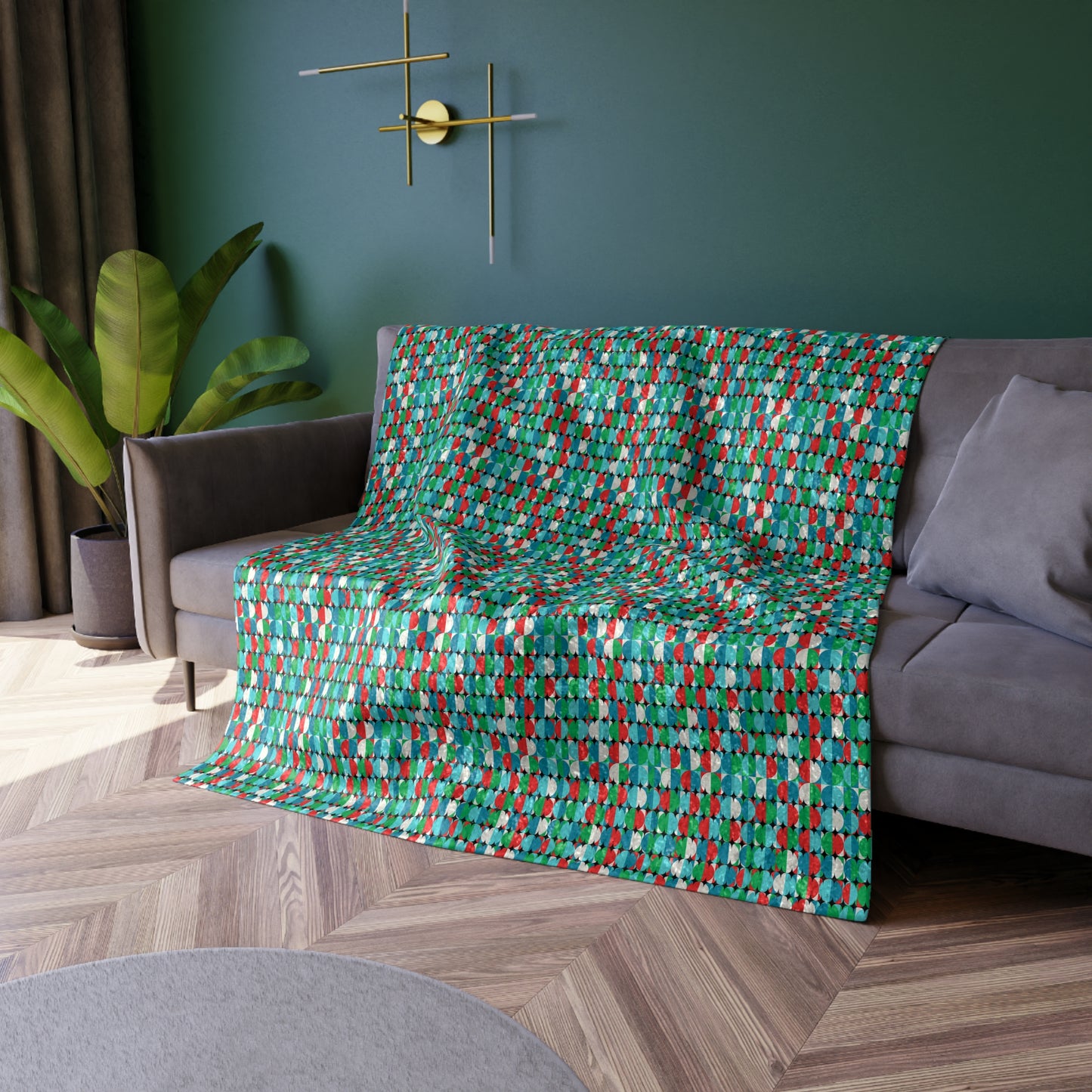 Studio City Midcentury Modern Pattern Decorative Warm Cozy Shimmer Lounge Crushed Velvet Blanket
