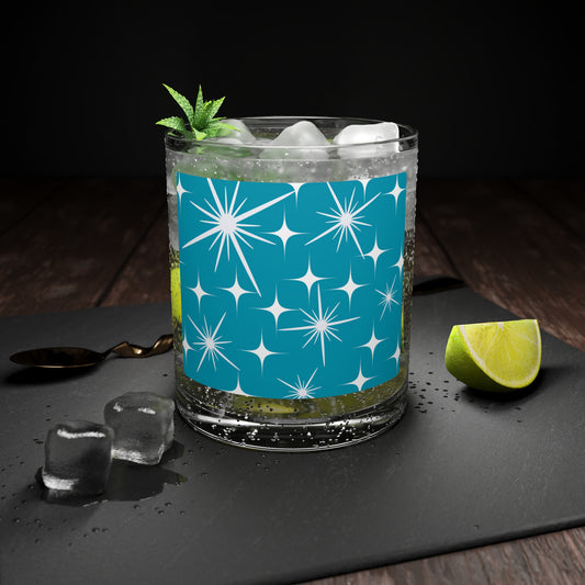 Midcentury Modern Celestial Stars Teal Cocktail Party Beverage Entertaining  Bar Glass