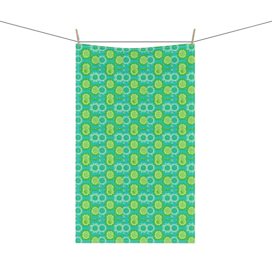 Lime Green Midcentury Modern Starbursts Pattern Decorative Kitchen Tea Towel/Bar Towel