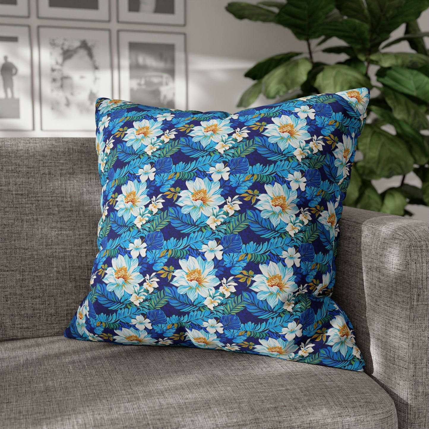 Hawaiian White Orchid Tropical Paradise Luau Decorative Spun Polyester Pillow Cover