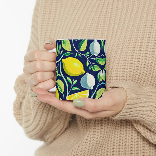 Italian Lemon Zest Botanical Illustration Pattern Hot Cold Coffee Tea Beverage Ceramic Mug 11oz