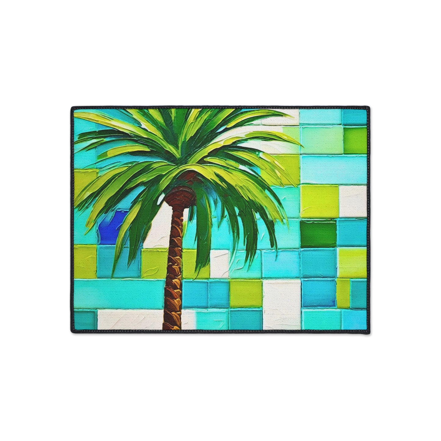 Turks and Caicos Palm Tree Poolside Tile Ocean Vacation Travel Welcome Coastal Beach House Indoor Outdoor Heavy Duty Floor Mat