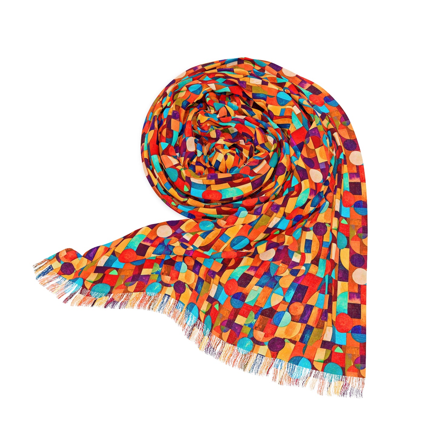 Painterly Cubist Light Scarf with Fringe