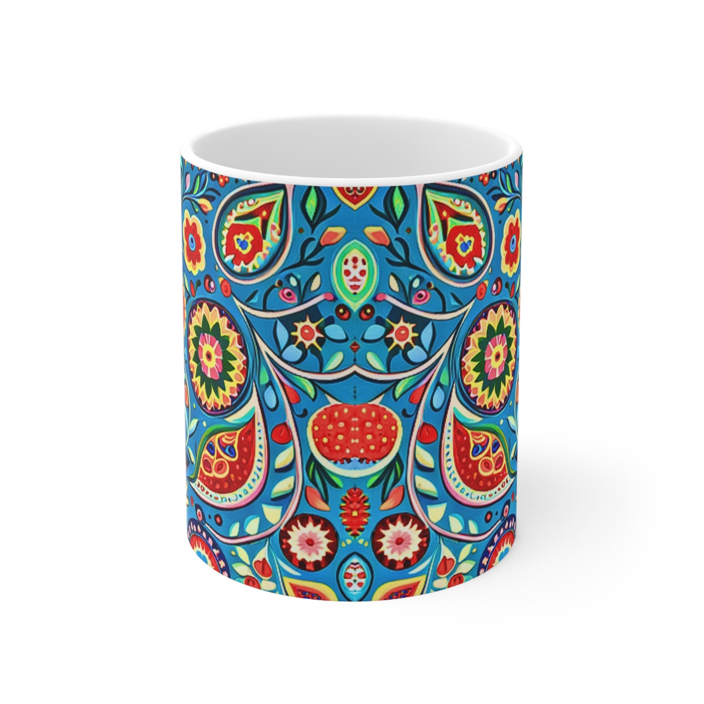 Abstract Blue Folklore Birds Pattern Hot beverage Coffee Tea Decorative Ceramic Mug 11oz